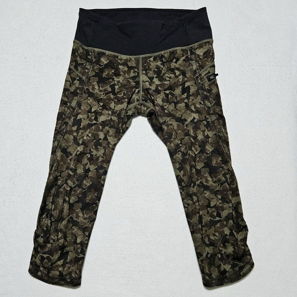 LULULEMON Leggings Sz 4 TOP SPEED CROP Camo Mystic Jungle Fatigue Green‎ Black